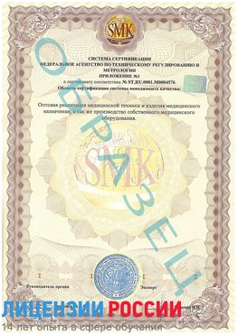 Образец сертификата соответствия (приложение) Чехов Сертификат ISO 13485